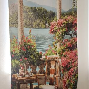 Scenic Lake View Wall Art with Pink and Green Accents